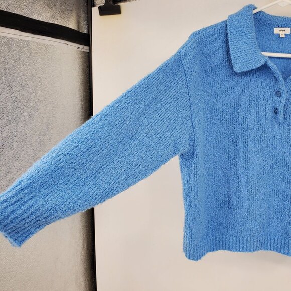 Aerie Women's Blue Textured Folded Collar Henley Neck Boxy Shirt Size Small - Picture 4 of 7